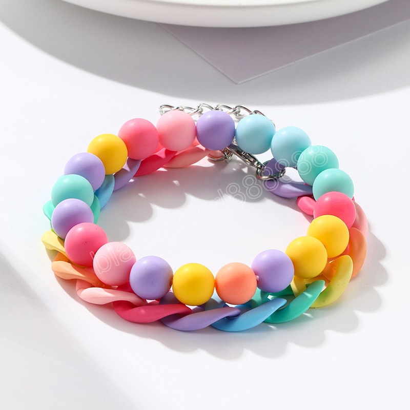 Pulseiras de arco -íris de miçangas acrílicas coloridas moda feminina jóias de pulseira Bracelete de combinação multicolor