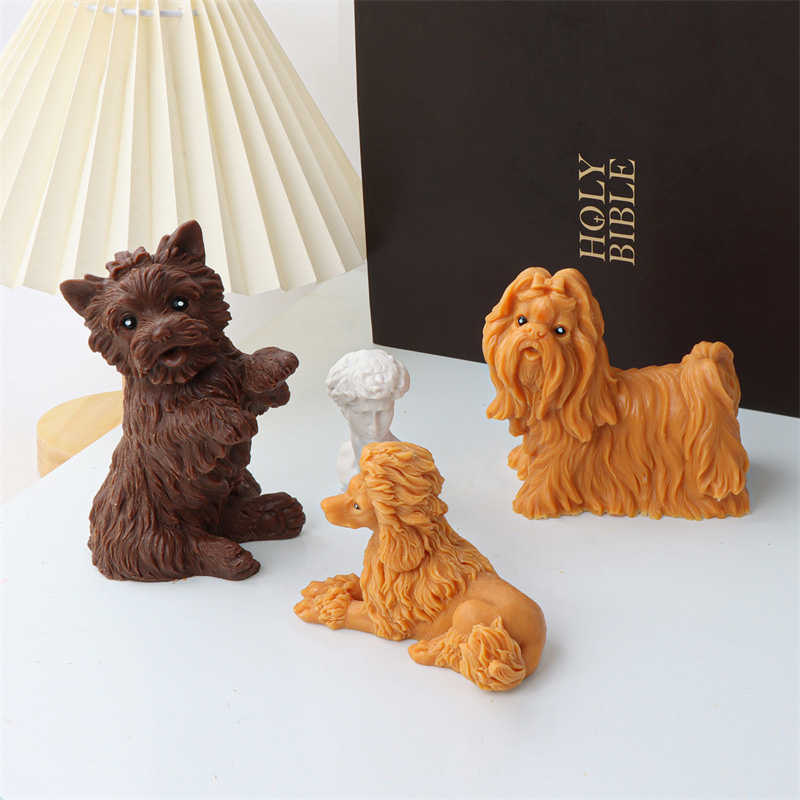 شمعة مرملة 3D Poodle Puppy Candle Mould Silicone Cute Dogs Cats Staped Soap Resin Plaster Ice Cube Mornder Making Home Home Decoration Gifts P230504