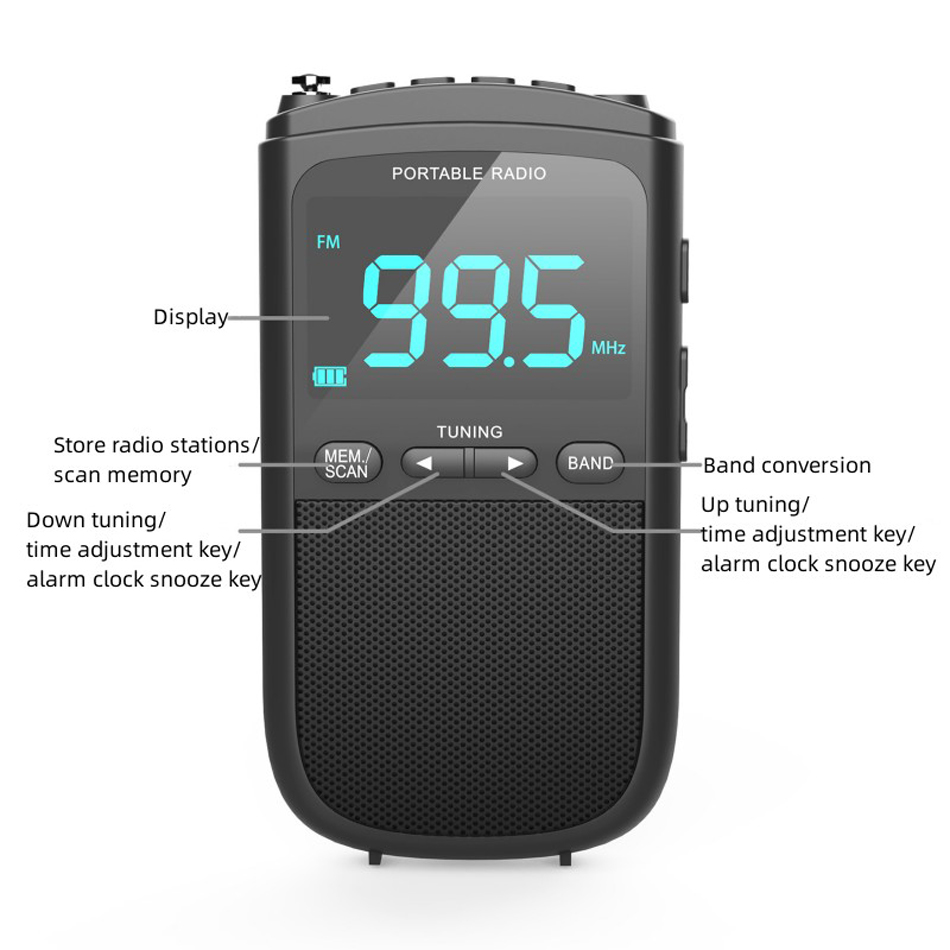 Mini Radio portátil con pantalla estéreo FM/AM, compatible con estación de almacenamiento, configuración de reloj, salida de auriculares de 3,5mm y batería integrada MD-298