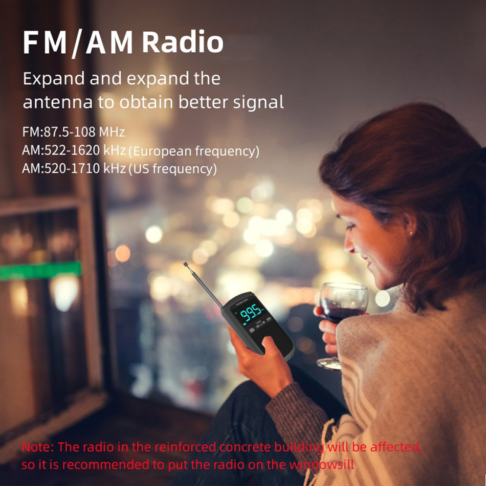 Mini FM/AM Estéreo portátil Rádio de suporte de suporte de estação de armazenamento Configuração do relógio