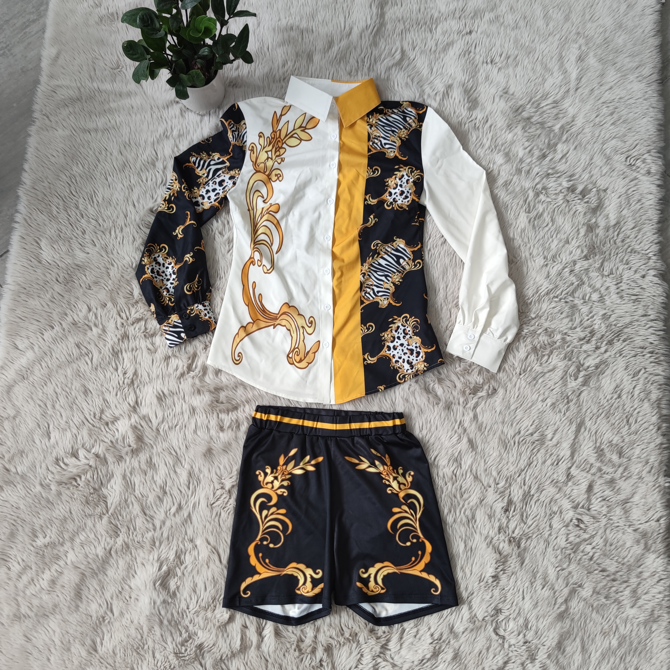 2023 Casual Two Piece Sets Pants Women Designer Print Shirt and Shorts Set Outfits Free Ship