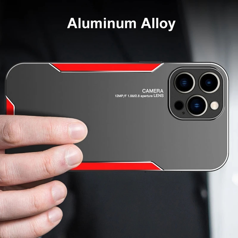 Modematt aluminiummetallfodral för iPhone 15 14 13 12 Pro Max Mini Plus Matte Cover Silikon Stötfångare Kamera Suffsäkert Skydda bakslagshölje