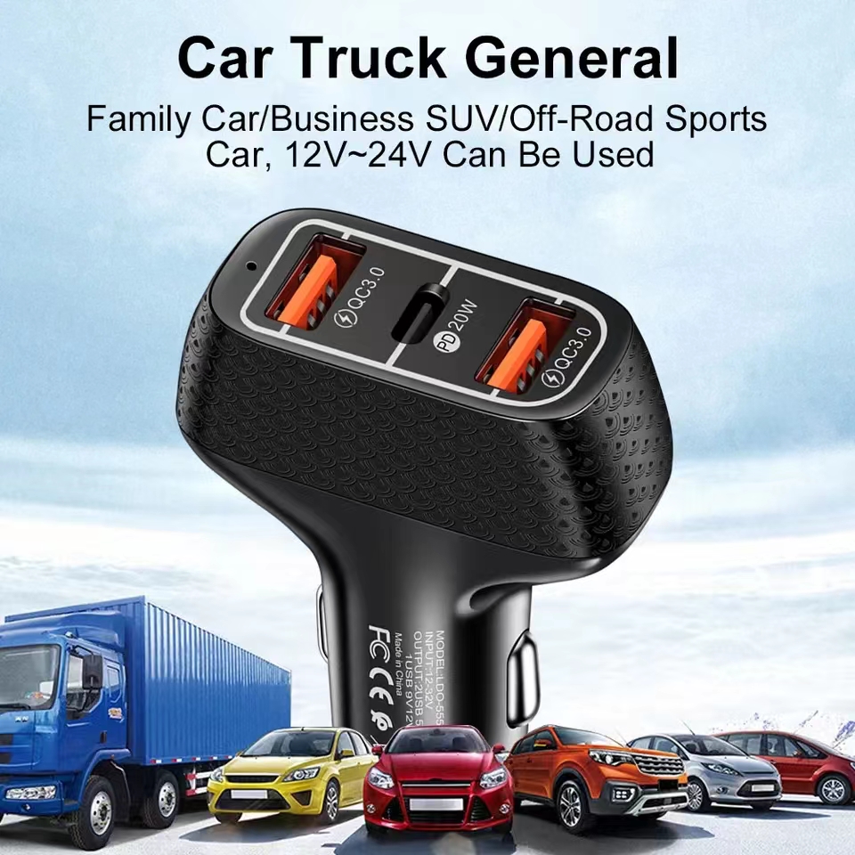 Dual QC3.0 Car Phone Charger 20W PD Fast Charging Charger Quick Charge Type C USB-C Car Chargers Auto Power Adapter For iPhone Samsung Xiaomi