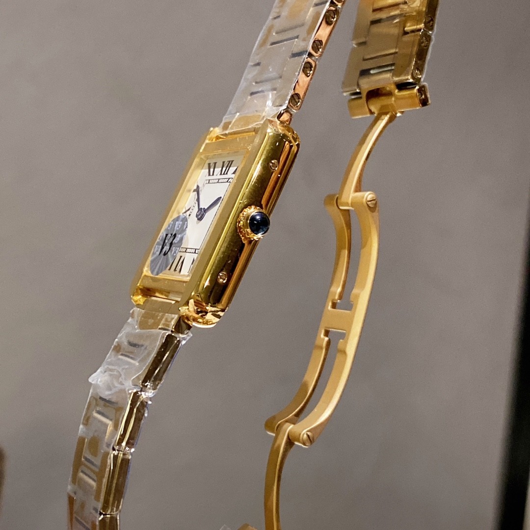女性の監視女性デザイナーの時計スクエアクォーツ時計ステンレス鋼の折りたたみバックルレディースゴールドウォッチモントレデデザイナー腕時計