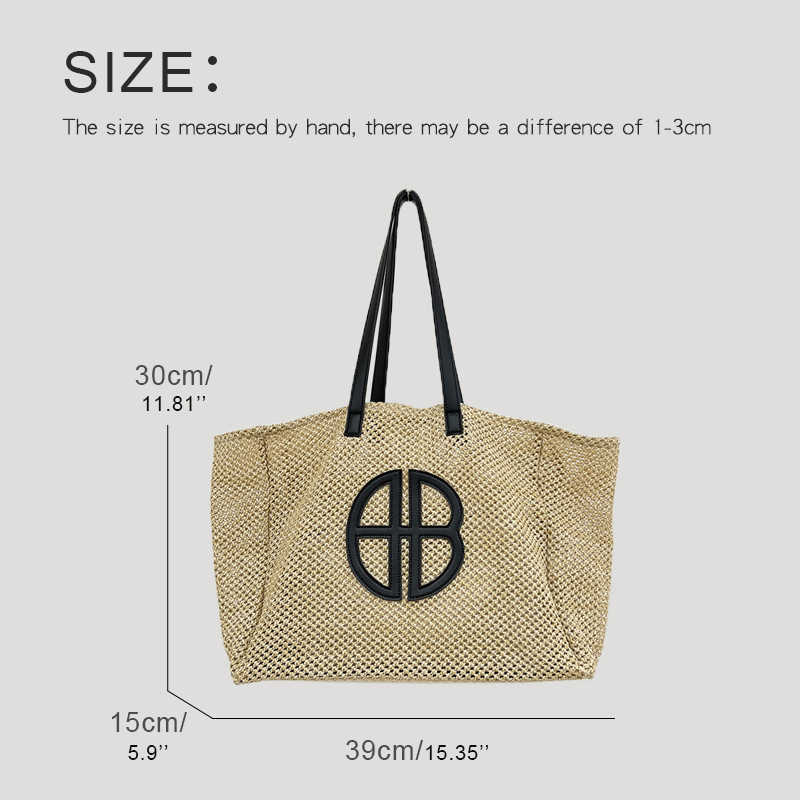 Totes National Tote Bags For Women Luxury Designer Handbags And Purse 2023 New In PU Linen Fabric Hollow Out Letter Shoulder Beach Bag Y23