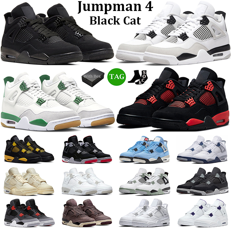 With Box 4 Basketball Shoes Men Women 4s Black Cat Pine Green Military Black Red Yellow Thunder Midnight Navy Bred Mens Trainers Sports Sneakers