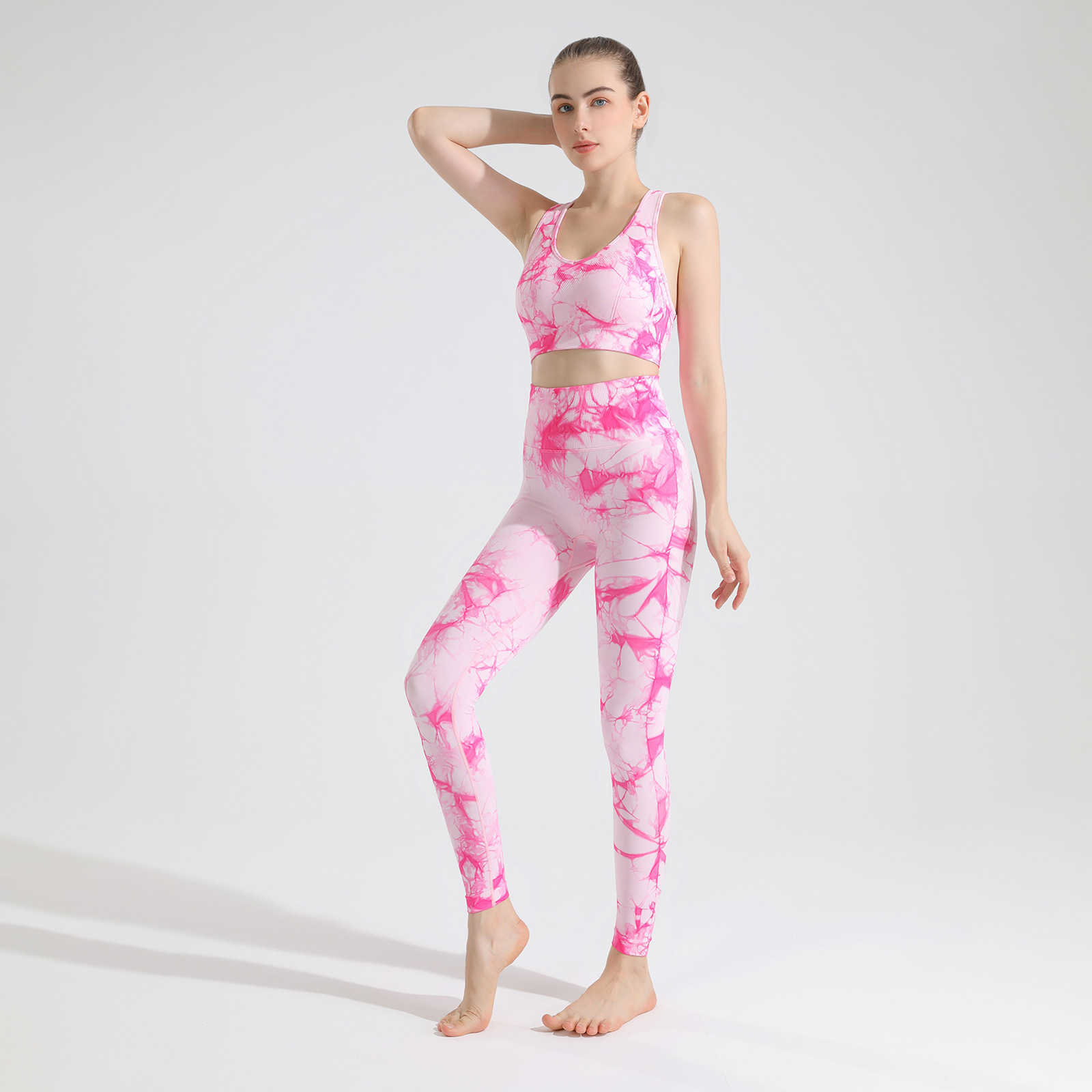 Yoga Outfit 1/2/3/Femmes Taille Haute Tie-Dye Sans Couture Yoga Ensemble Courir Vêtements D'entraînement Gym Hanche Lift Leggings Sport Costume P230504