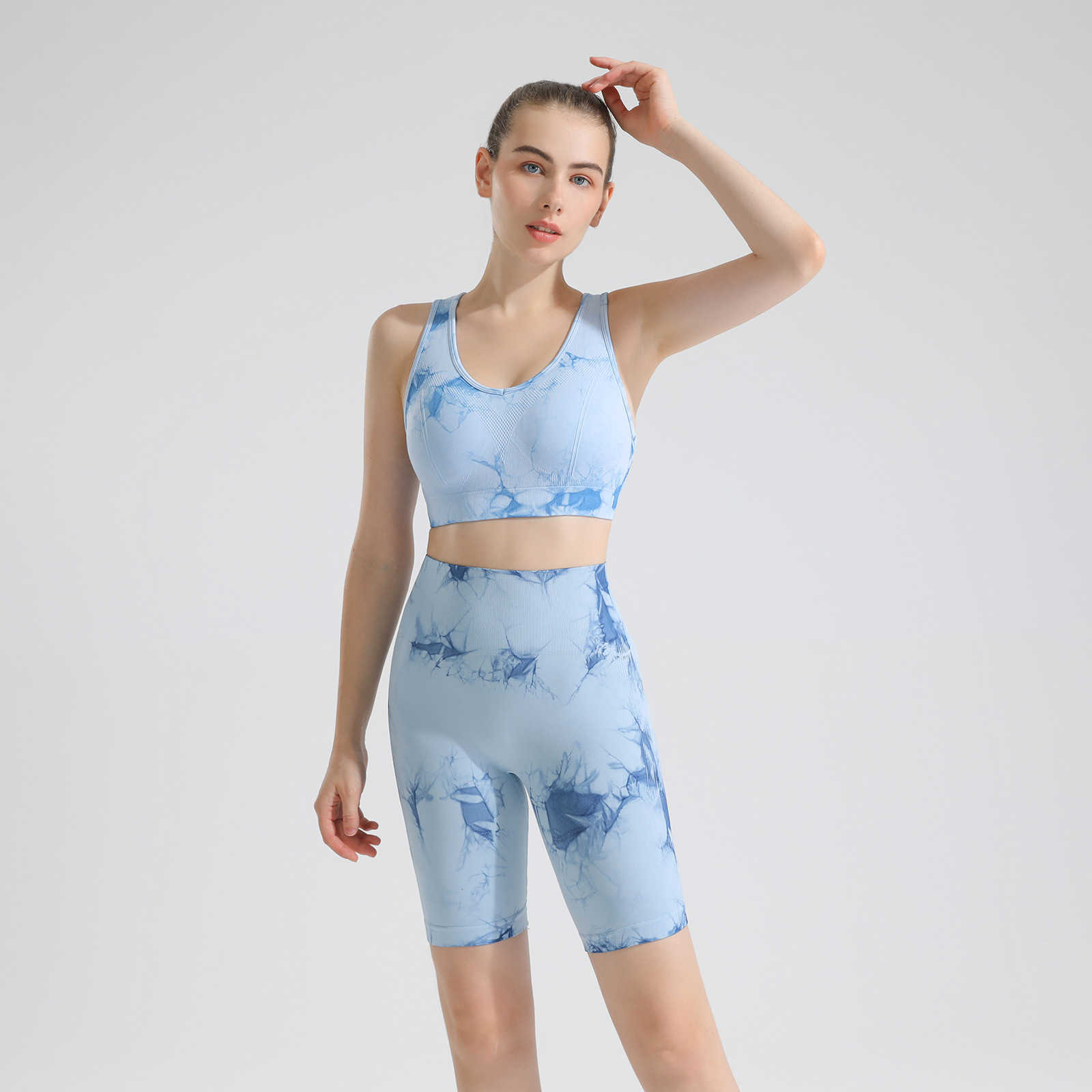 Yoga Outfit 1/2/3/Femmes Taille Haute Tie-Dye Sans Couture Yoga Ensemble Courir Vêtements D'entraînement Gym Hanche Lift Leggings Sport Costume P230504