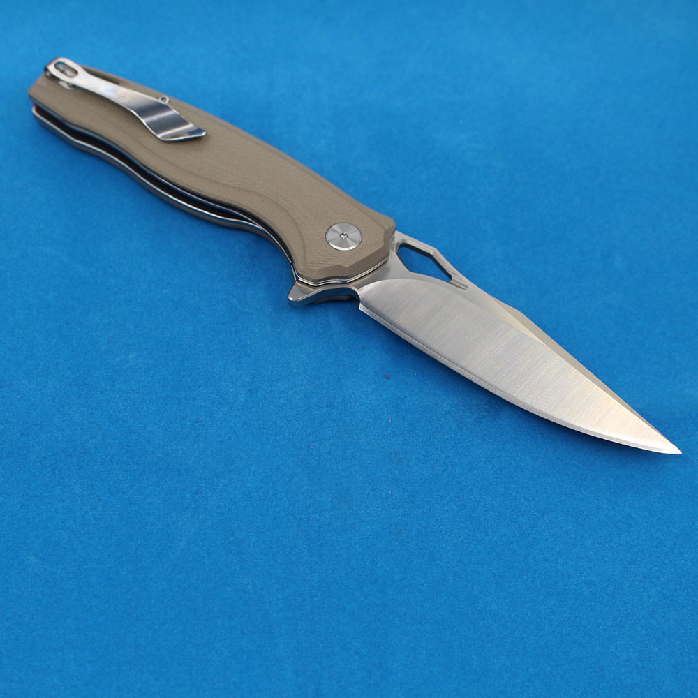 A1961 Flipper Folding Knife D2 Satin Drop Point Blade Sand G10 with Stainless Steel Sheet Handle Outdoor Ball Bearing Fast Open EDC Pocket Knives