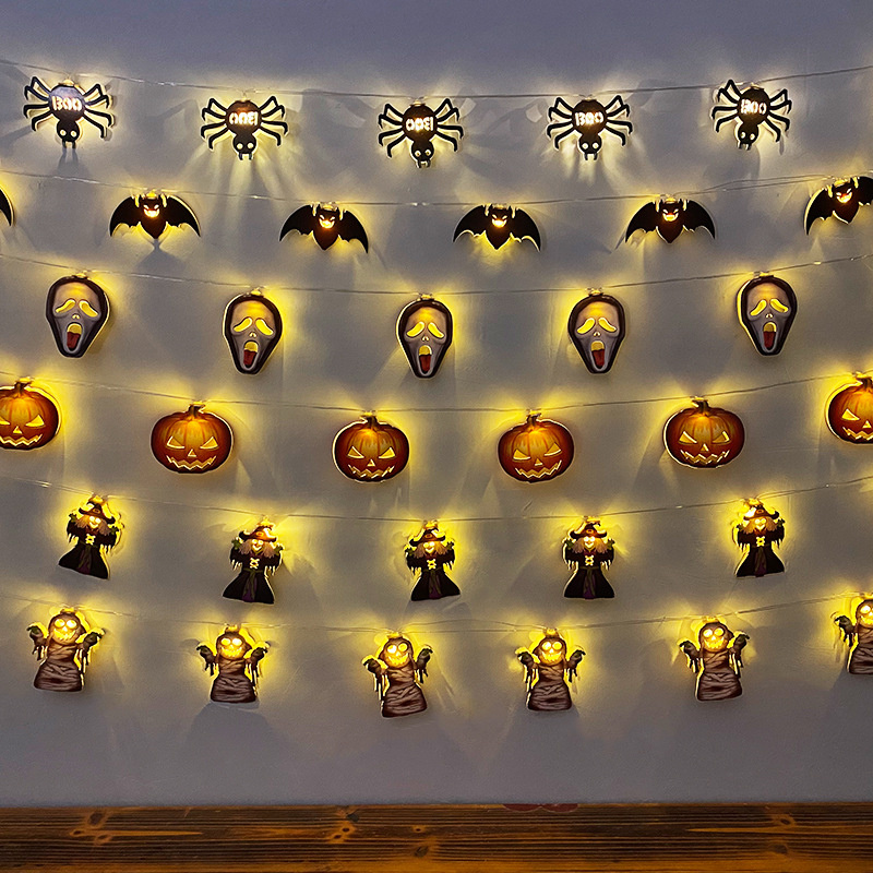 LED Halloween Pumpkin Spider Bat Skull String Light Lamp Home Garden Party Luci all'aperto lanterne con decorazione di Halloween