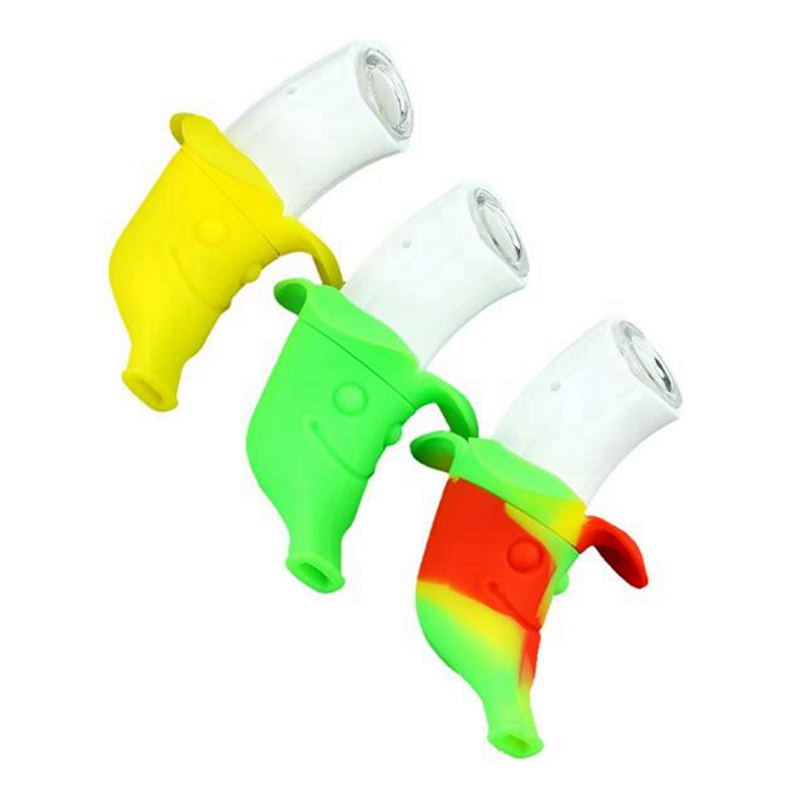 Pipes En Silicone Coloré Style Banane Verre Nineholes Singlehole Filtre Bol Portable Herbe Sèche Tabac Porte-Cigarette Narguilé Pipe À Eau Bong Fumer Tube DHL