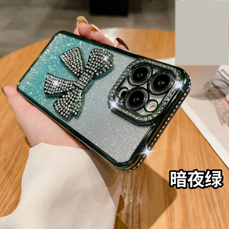 Bling Blitient Glitter Diamond Side Cases for iPhone 15 14 Pro Max Plus 13 12 11 Luxury Shinny Bow Bow Knot Plate Metallic Cover Tpu Fine Hole Cover