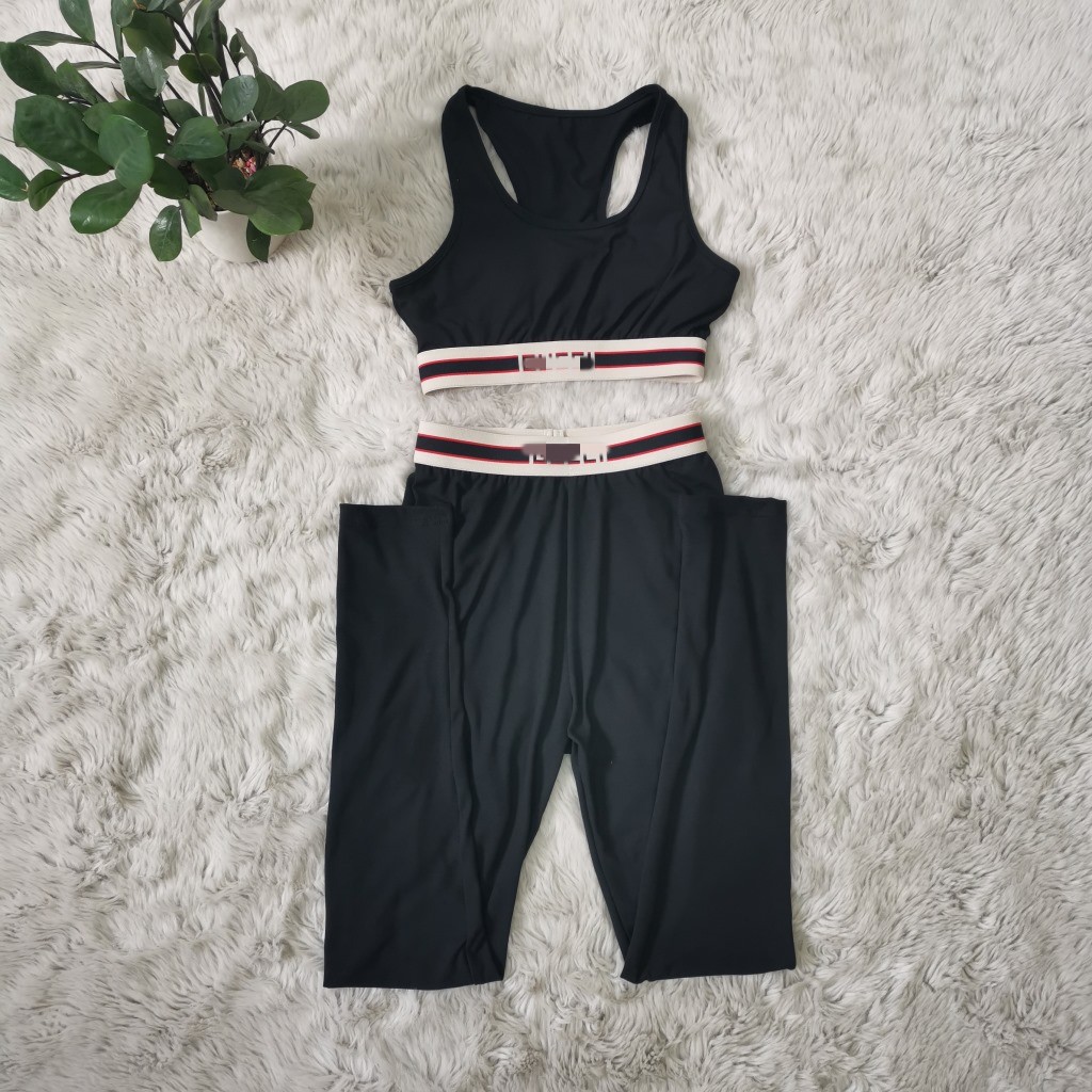 Conjuntos esportivos de verão 2023 de duas peças roupas femininas colete fino e leggings conjunto frete grátis