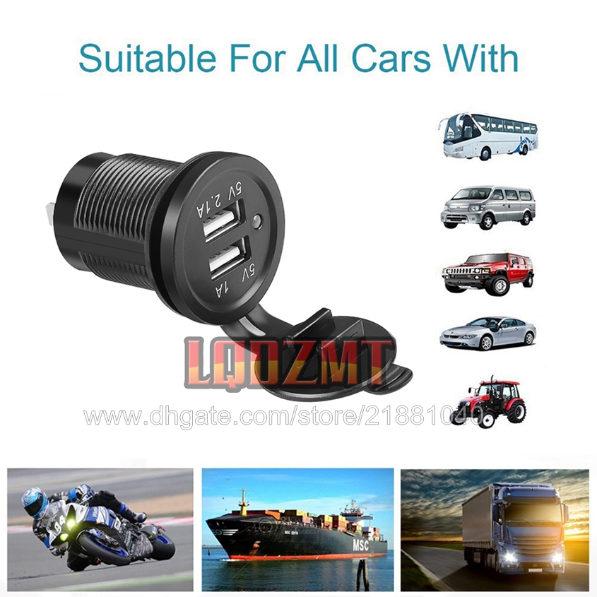 Dropship Dual USB Port Car Charger Socket Plug Cigarett Lighter Outlet för Auto Boat Waterproof Mobile Phone Car-Charge Car-laddare Snabbladdningsladdningsadapter