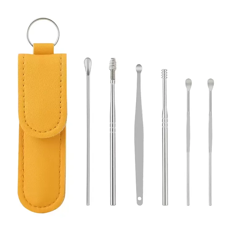 Whosale 6stEar Care Supply Pickers Cleaner Rostfritt stål Earpick W Remover Curette Pick Clean Cleaner Spoon