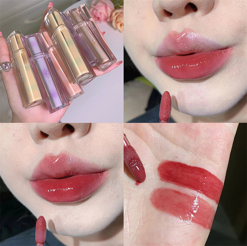 Ice Tea Mirror Lip Glaze High Gloss Moisturizing Sexy Red Lip Tint Lipstick Makeup Longlasting Lipgloss