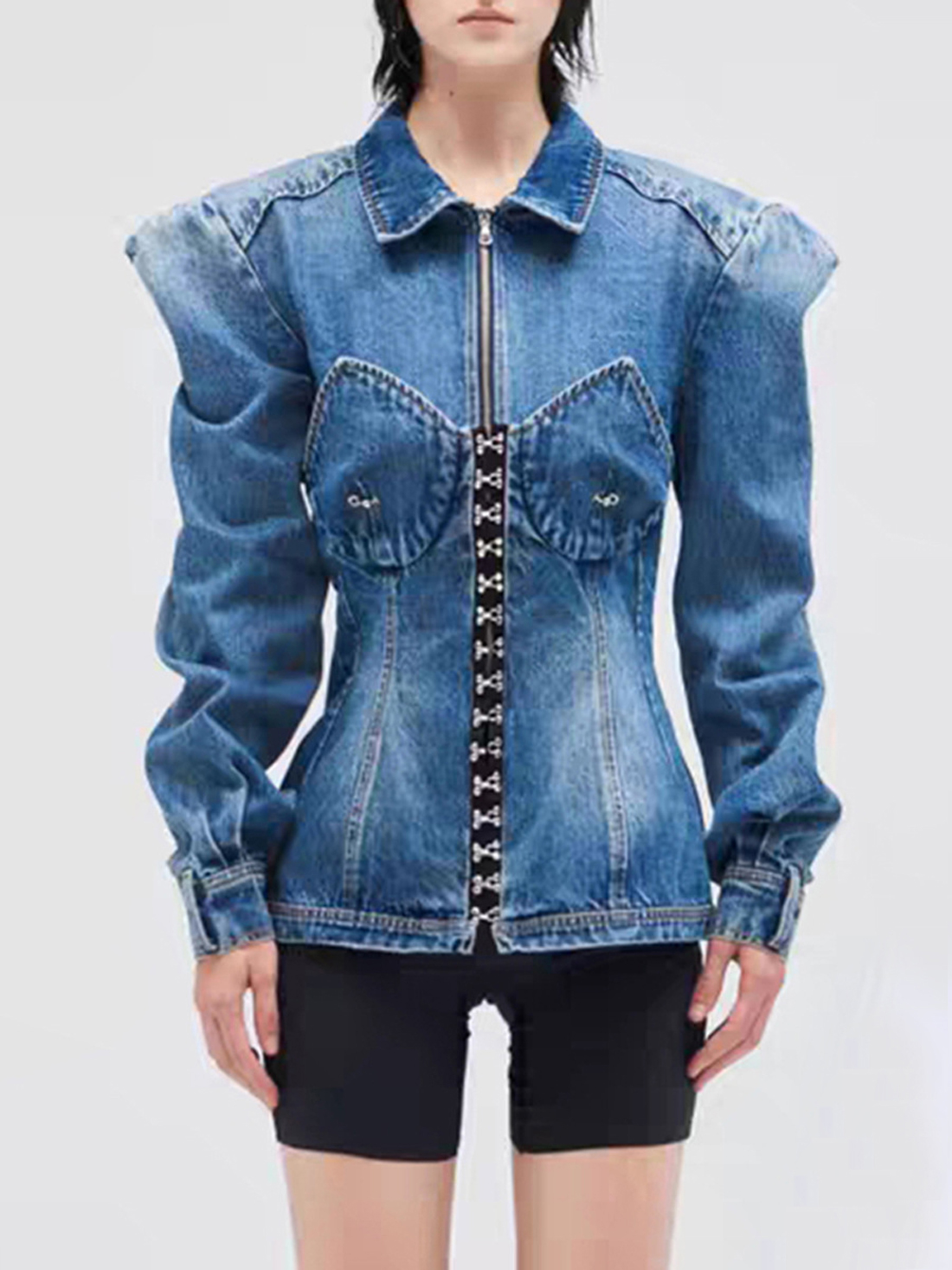 Womens Designer Gothic Denim Jackets Coat Spring Autumn Long Sleeve Jean Jacket Denim Blue Street Style Jackets