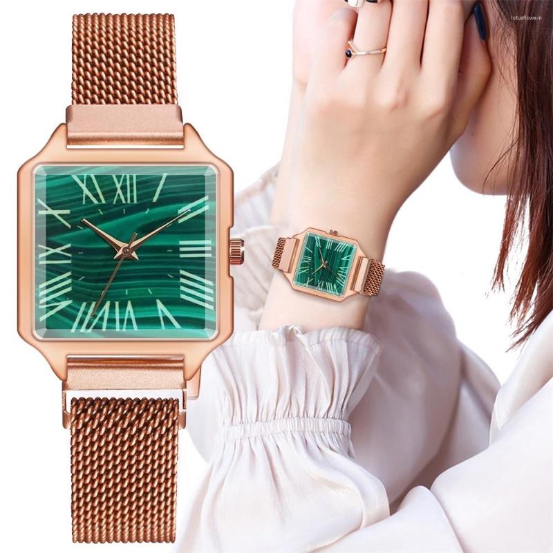 Wristwatches Fashion Women Green Watch Magnet Clasp Square Quartz For Gift Clock Zegarek Damski