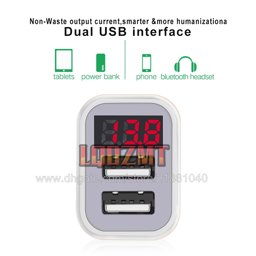Dubbel USB-billaddare LED Digital Display GPS Auto Fast Charge Car-Charge Car-Charger Charging Quick Charge Adapter USB Chargers för Samsung Xiaomi Tablet Car-laddare