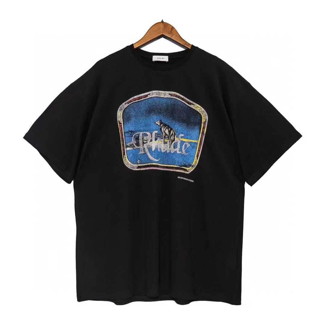 Men's T-Shirts Rhude LONE WOLDHigh Street Lengan Pendek Gambar Serigala Katun Kualitas Tinggi Mode Casual T-Shirts Men Hip-hop Fashion T Shirt