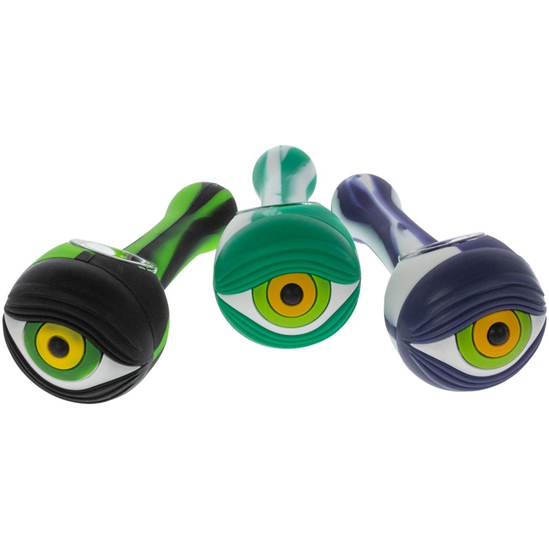 Coloré Portable Amovible Silicone Pipes EYE Style Verre Nineholes Singlehole Filtre Bol Sèche Herbe Tabac Porte-Cigarette Narguilé Pipe À Eau Bong Fumer