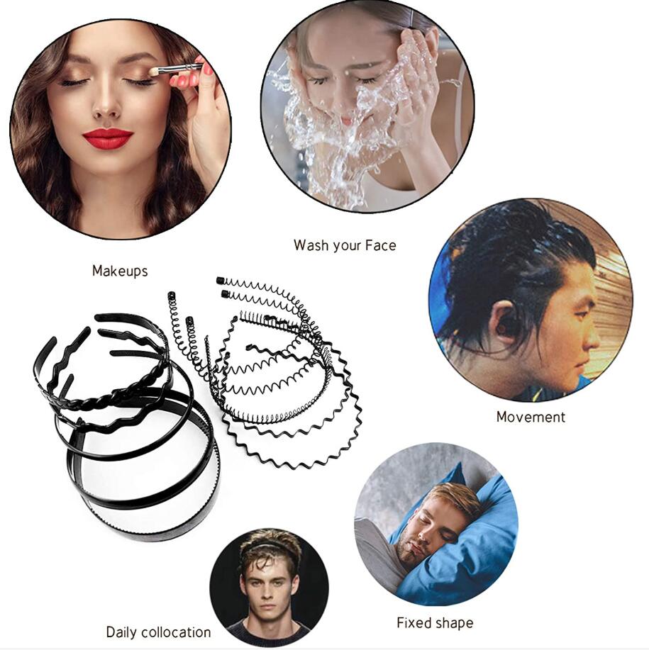 Mode-Wellen-Haarband für Herren, Damen, Unisex, schwarzes gewelltes Haar, Hoop-Band, Sport-Stirnband, Haarband, Haarschmuck, Geschenke, 6 Stück