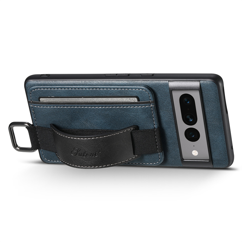 Cartera con ranura para tarjeta con hebilla de anillo de metal para Google Pixel 7 Pro 7A 6Pro 6A Estuche de cuero con diseño de pulsera de lujo