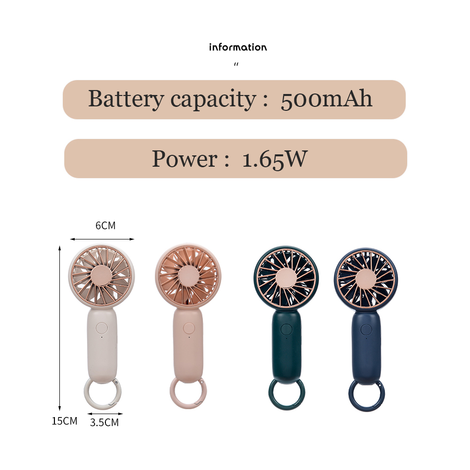 Leiser kleiner Hand-USB-Ventilator, tragbar, Mini-Schnalle, elektrisch, wiederaufladbar, mit Akku, Kühlung, Ventilador mit Karabiner in Einzelhandelsverpackung