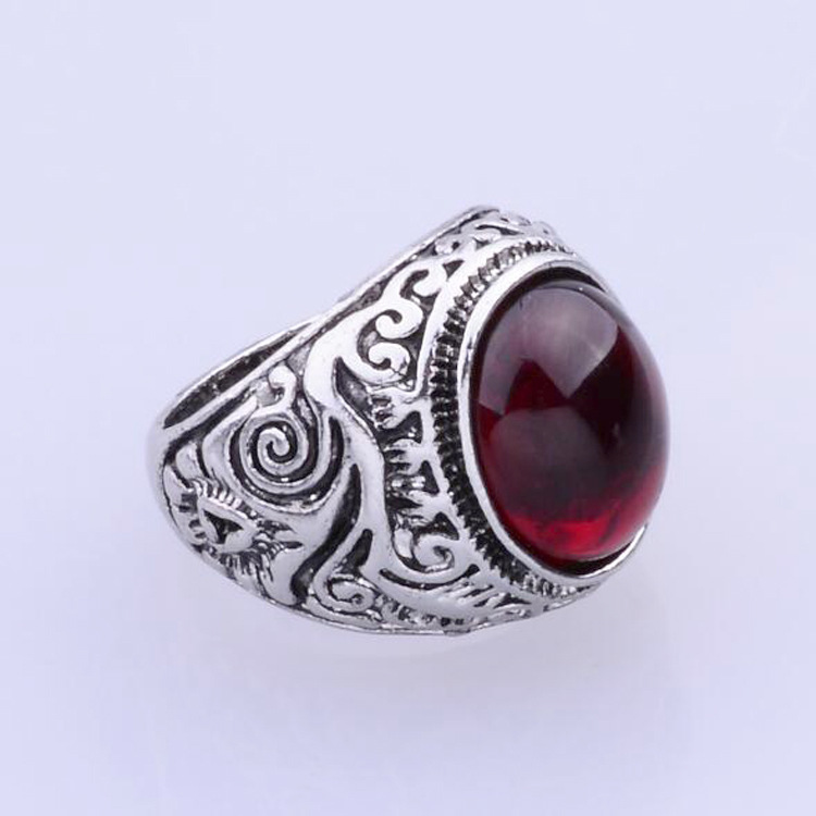 Anillo de joya de piedra negra/roja vintage para hombre - Joyería de boda barata