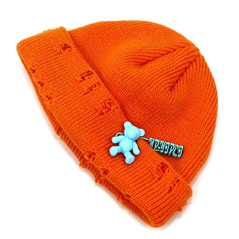 Autumn Winter Sticked Wool Beanie Hat Dekorativ med söt björn varm par hatt gorras hip hop caps unisex hcs328