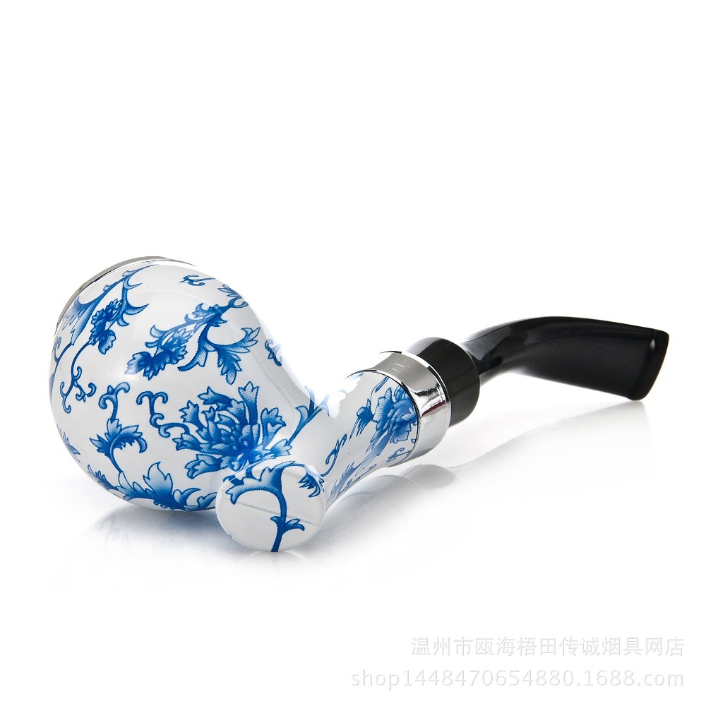 Smoking Pipes Standable blue and white resin cigarette holder curved bakelite pipe