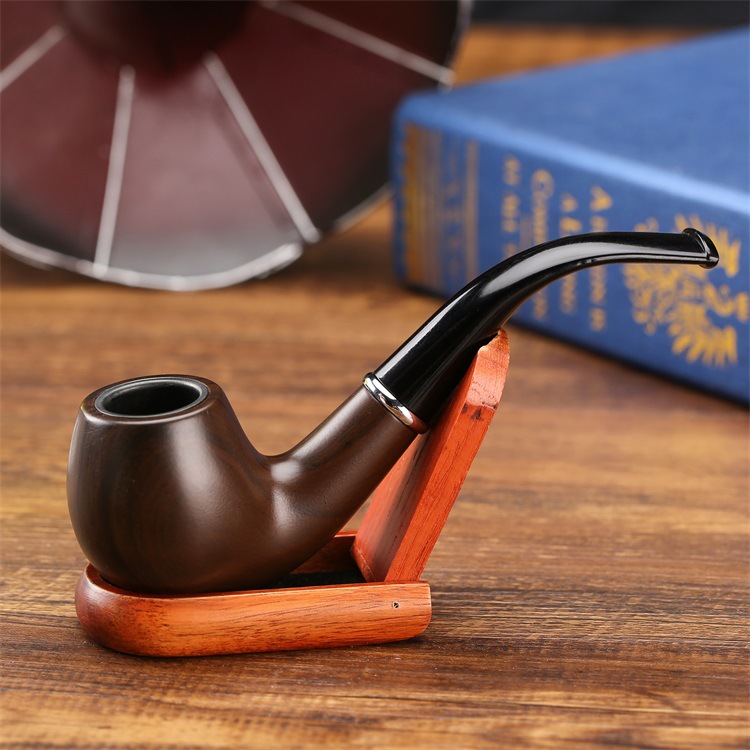 Smoking Pipes Entry-level bakelite resin pipe imitation wood curved short stem with metal smoke pot