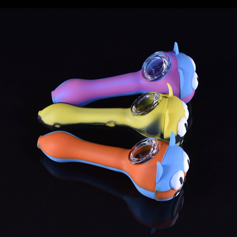 Coloré Portable Amovible Silicone Pipes Chats Style Verre Nineholes Singlehole Filtre Bol Sèche Herbe Tabac Porte-Cigarette Narguilé Pipe À Eau Bong Fumer Tube