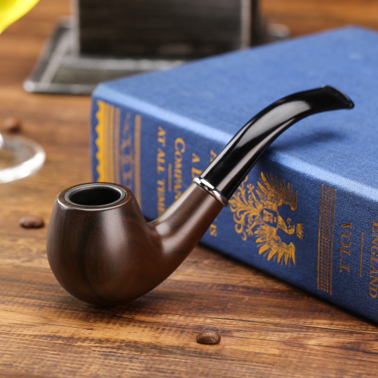 Smoking Pipes Entry-level bakelite resin pipe imitation wood curved short stem with metal smoke pot