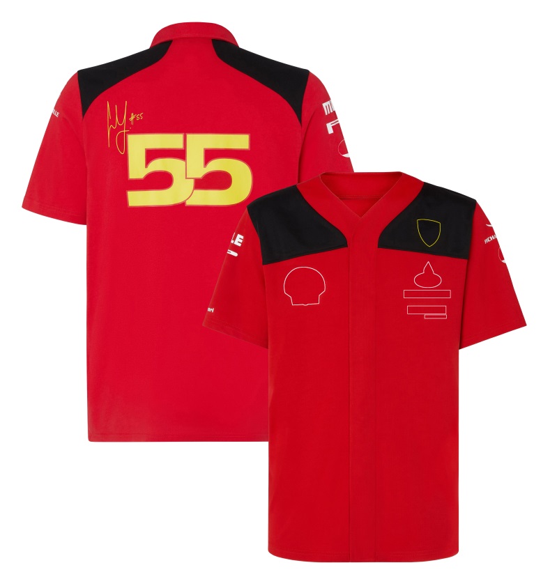 Yvqy Polo da Uomo F1 Racing Team Uniforme da Corsa Camicia Sportiva con Bottoni e Risvolto Polo Rossa Camicia Traspirante ad Asciugatura Rapida Personalizzabile