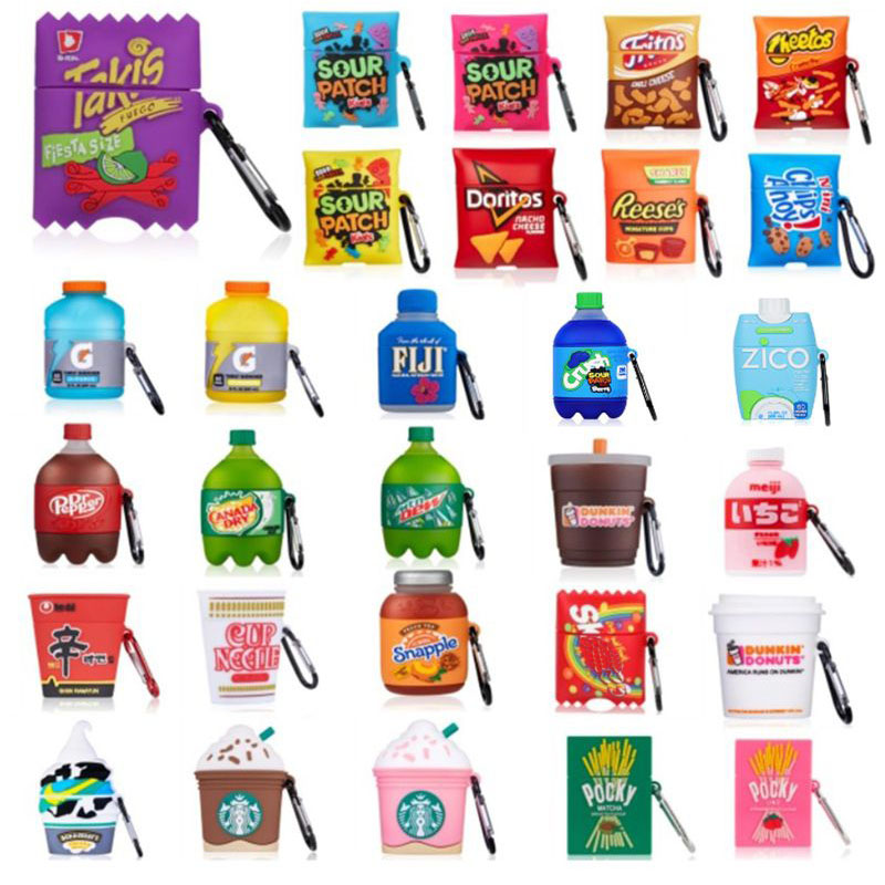 Cartoon Sour Candy Food Drink Potato Chips Silikonfodral för AirPods 1 2 3 Pro Pro2 Case Wireless Headset Bluetooth