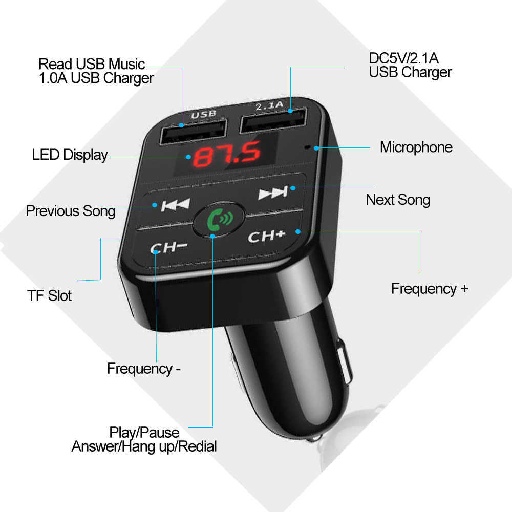 Carro luxuoso bluetooth compatível com cartão de transmissão de áudio sem fio 5.0 fm mp3 2.1a acesso de cartão de carregamento usb duplo