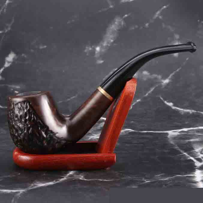 Bois massif en ébène à main tabac à cigarette Pipe de tabagisme 9 mm Filtre en bois motifs de fleurs accessoires d'outils 4 styles