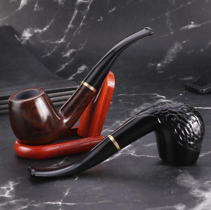 Solid Wood Ebony Hand Tobacco Cigarette Smoking Pipe 9mm Filter Wooden Flower Patterns Tool Accessories 4 Styles