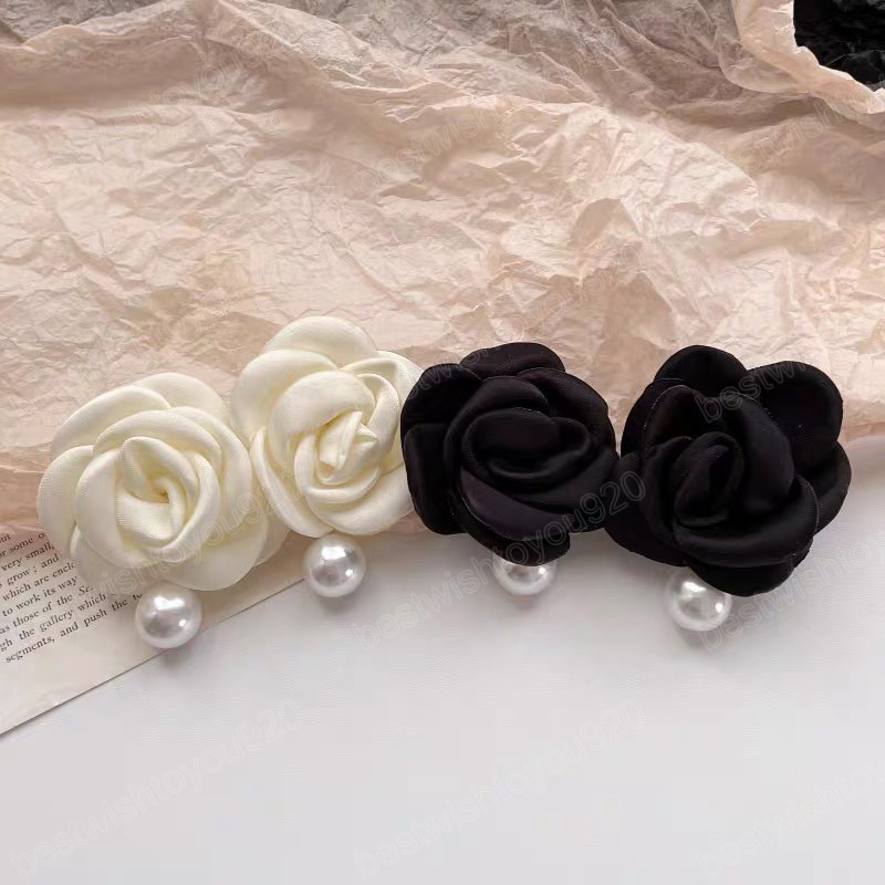 Dames grote stof bloem bengelen oorbellen eenvoudige gesimuleerde parel hanger oorrang dames trendy bruiloftsfeestje sieraden accessoires