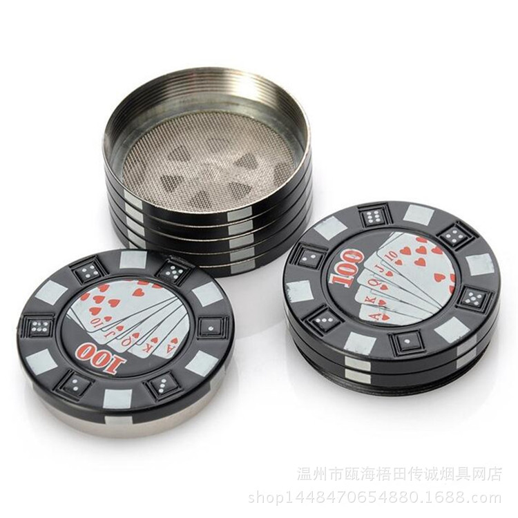 Smoking Pipes Triple layer zinc alloy poker chip cigarette grinder with a diameter of 42MM