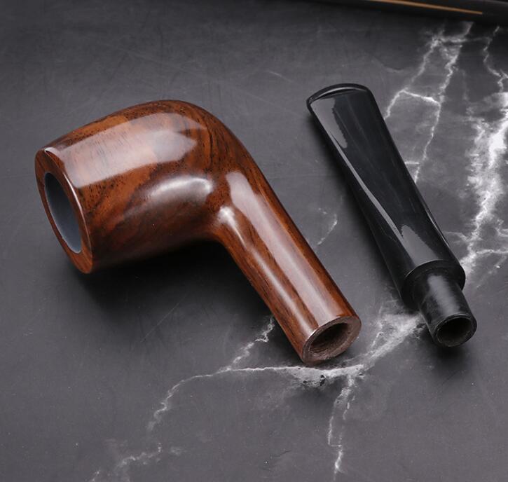 Solid black Wood Ebony Hand Tobacco Cigarette Smoking Pipe 9mm Filter Wooden Flower Patterns Tool Accessories 5 Styles