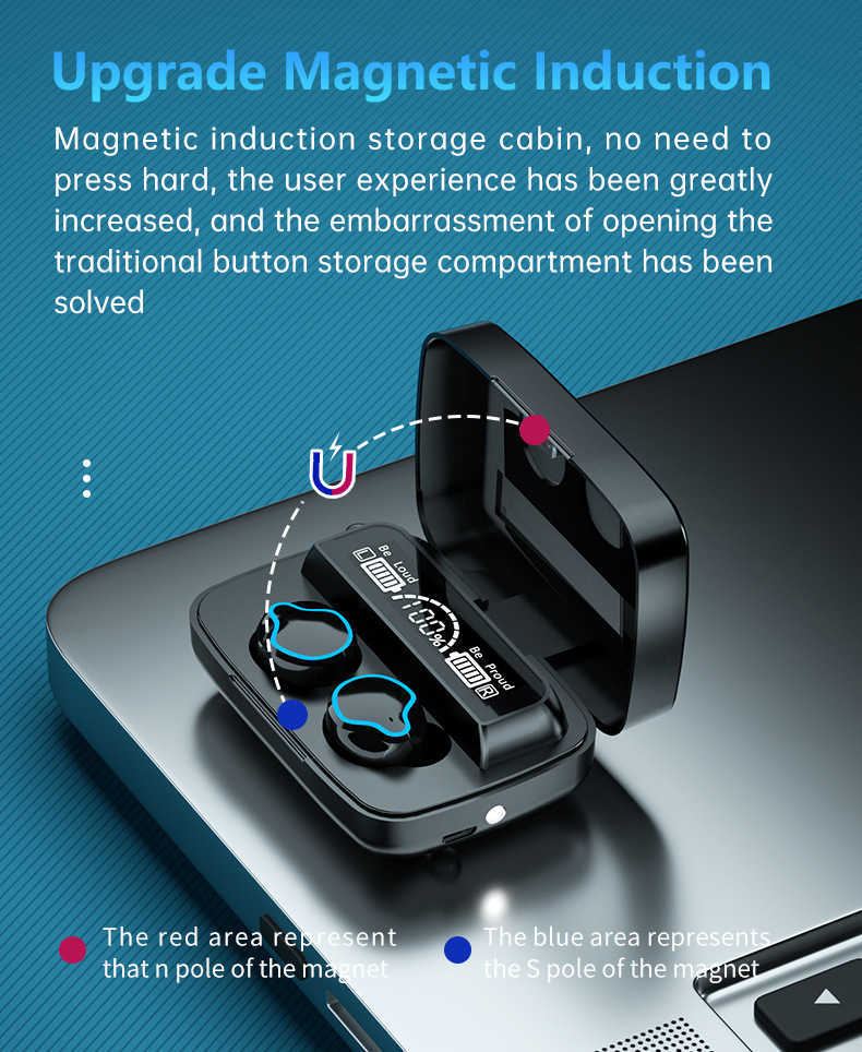 새로운 M9 무선 Bluetooth 헤드셋 Binaural 모델 TWS 노이즈 감소 충전 디스플레이 터치 5.1