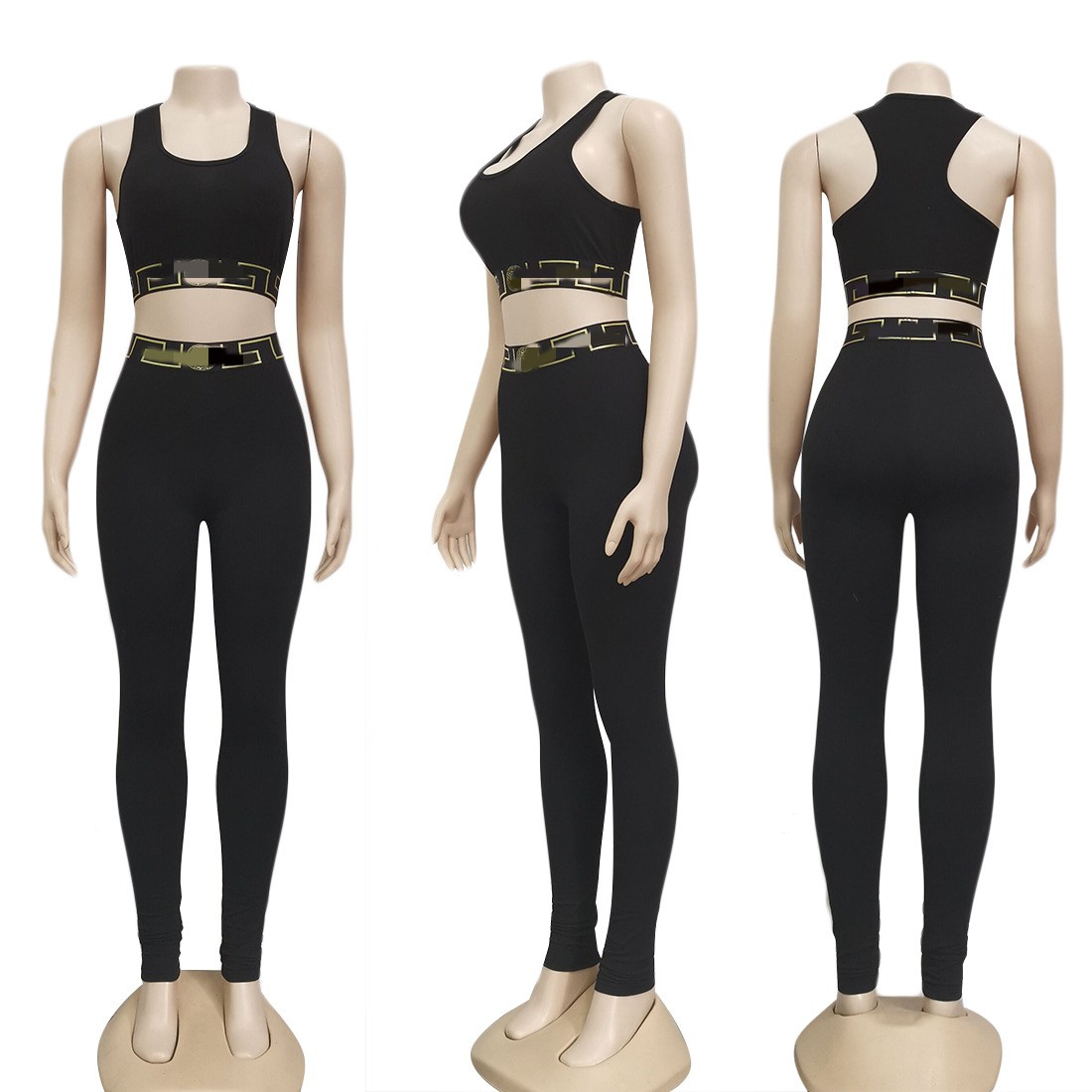 Sporty Two Piece Sets Running Yoga Outfits Women Slim Vest Top and Leggings Set Free Ship