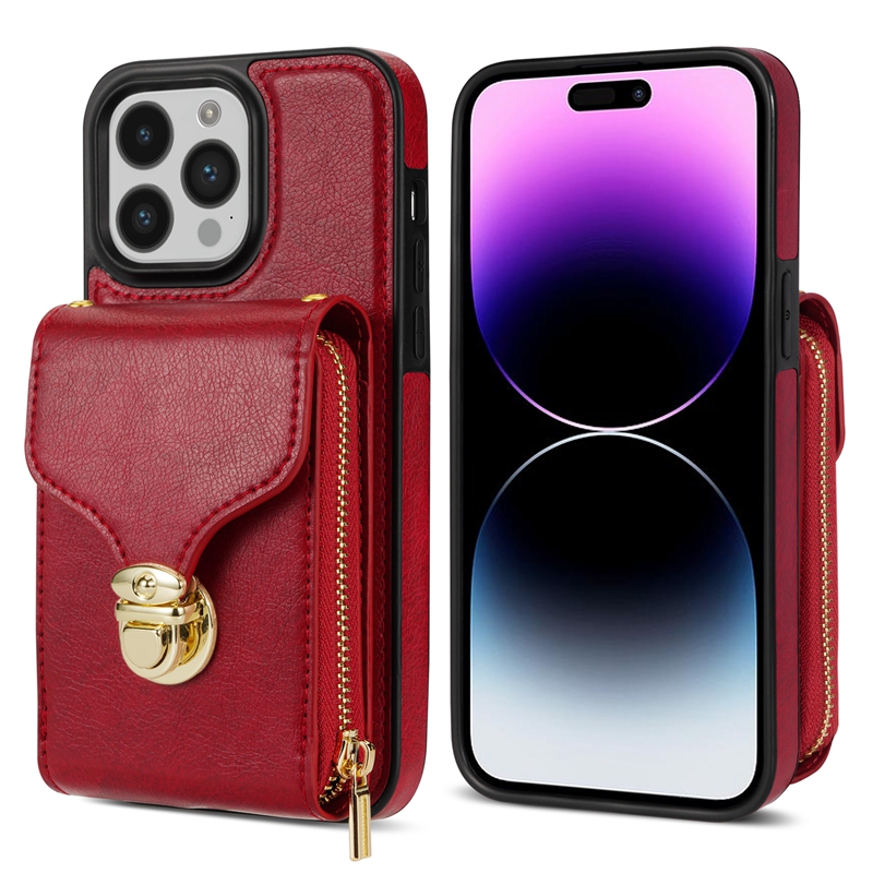 Multifunctionele PU lederen portemonnee pack-hoesjes voor iPhone 14 Pro Max plus 13 12 11 x XS XR 8 7 6 Plus ritsje Girls dame zachte tpu achteromslag met schouderband