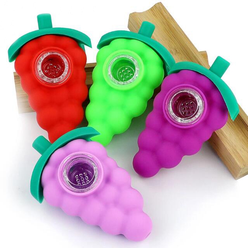 Últimos tubos de silicona coloridos Estilo de uvas Vidrio Nineholes Singlehole Filter Bowl Hierba seca Tabaco Titular de cigarrillo Hookah Waterpipe Bong Tubo para fumar DHL