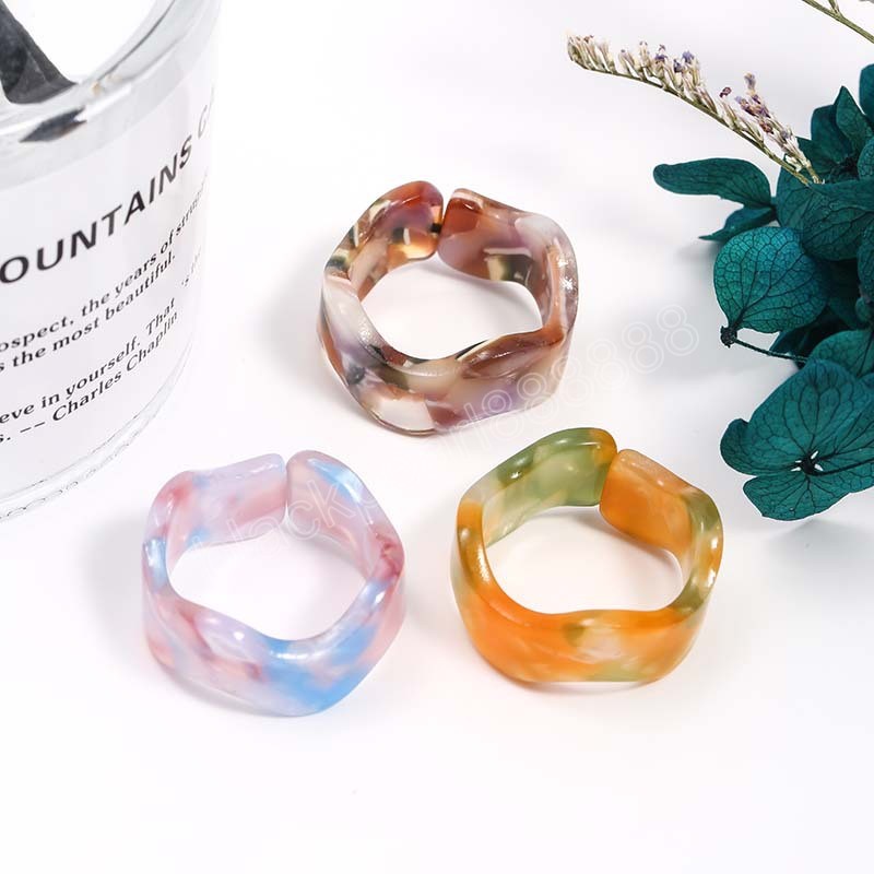 Colorful Resin Acrylic Rings Women Transparent Round Square Rings Vintage Geometric Acetate Finger Ring Trendy Jewelry Gifts