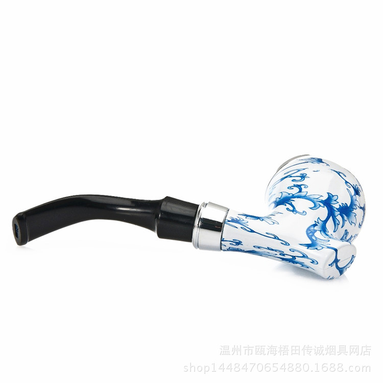 Smoking Pipes Standable blue and white resin cigarette holder curved bakelite pipe