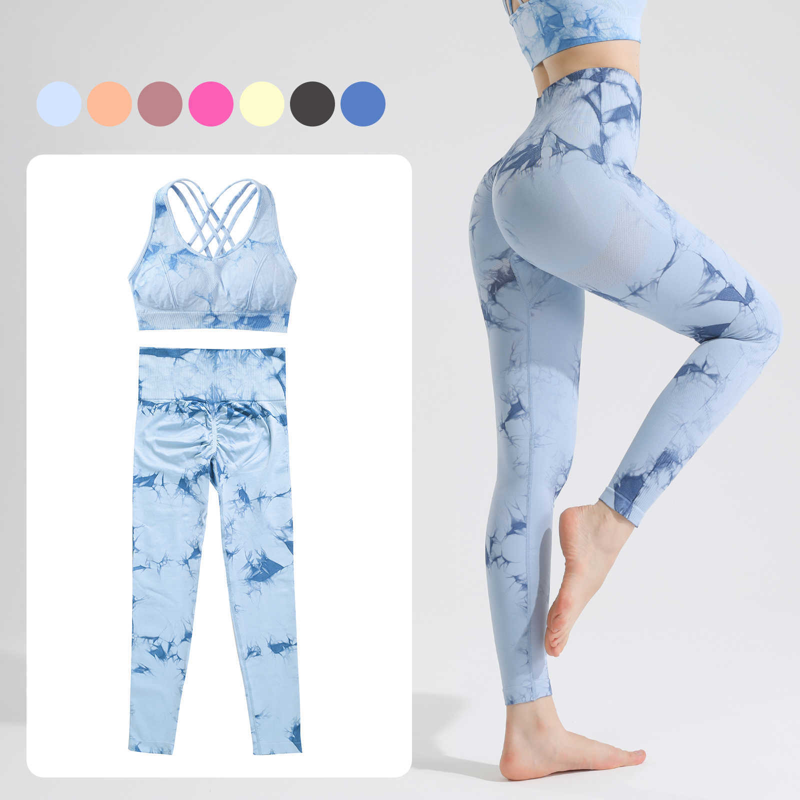 Yoga Outfit 1/2/3/Women Yoga Set Tracksuit Clothes for Women Sexy Tie-dye Sportswear High Waist Athletic Leggings Workout Bra Tight Set P230505