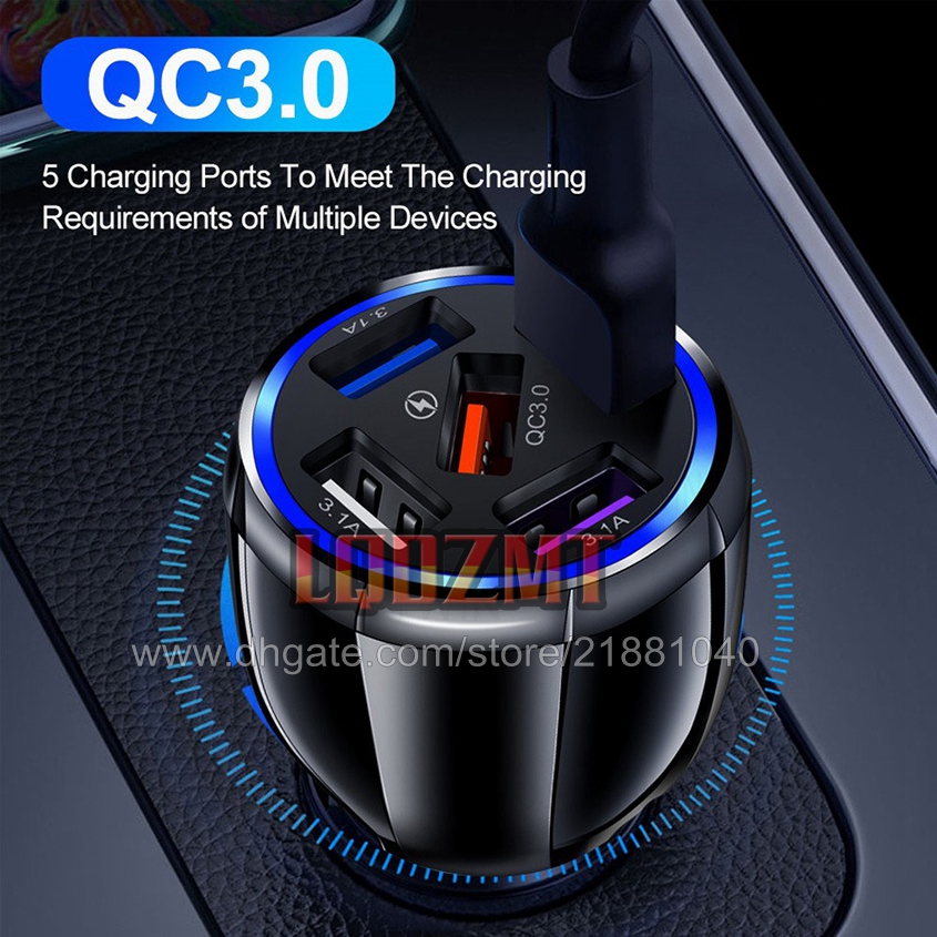 Chargeur de téléphone de voiture universel 5 Ports chargeur USB adaptateur de Charge rapide pour Samsung S9 S10 chargeur de téléphone portable en voiture chargeur de voiture chargeur de voiture Charge rapide